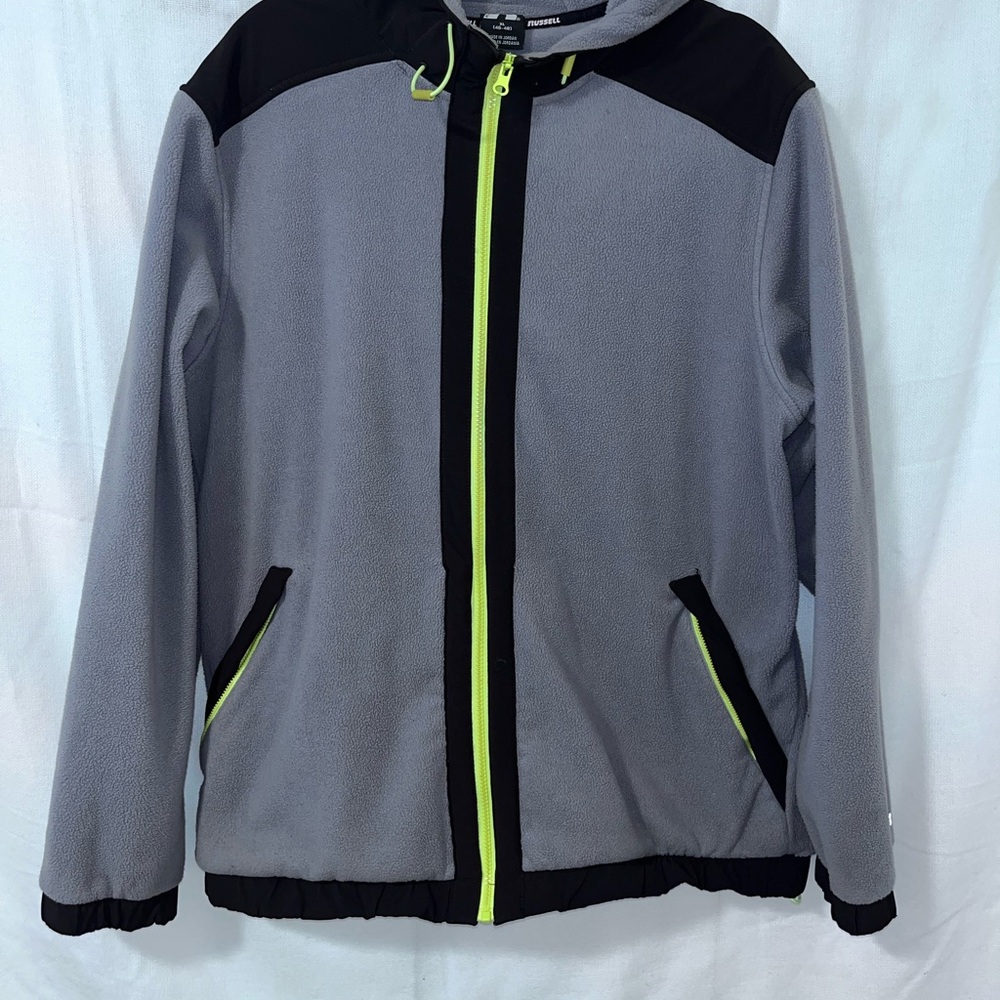 Gray Fleece Jacket with Neon Green Zipper